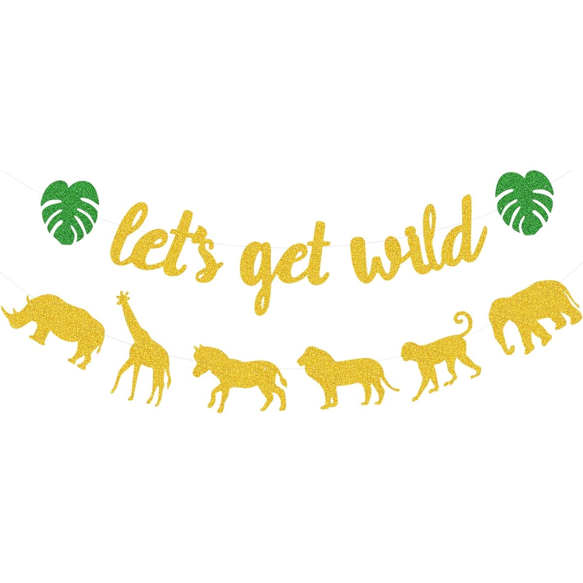 Let's Get Wild Banner Animals Jungle Safari Animal Theme Birthday Garland Zoo Theme Baby Shower Wild One Party Welcome Sign Forest 1st Birthday Party Decorations Gold Glitter