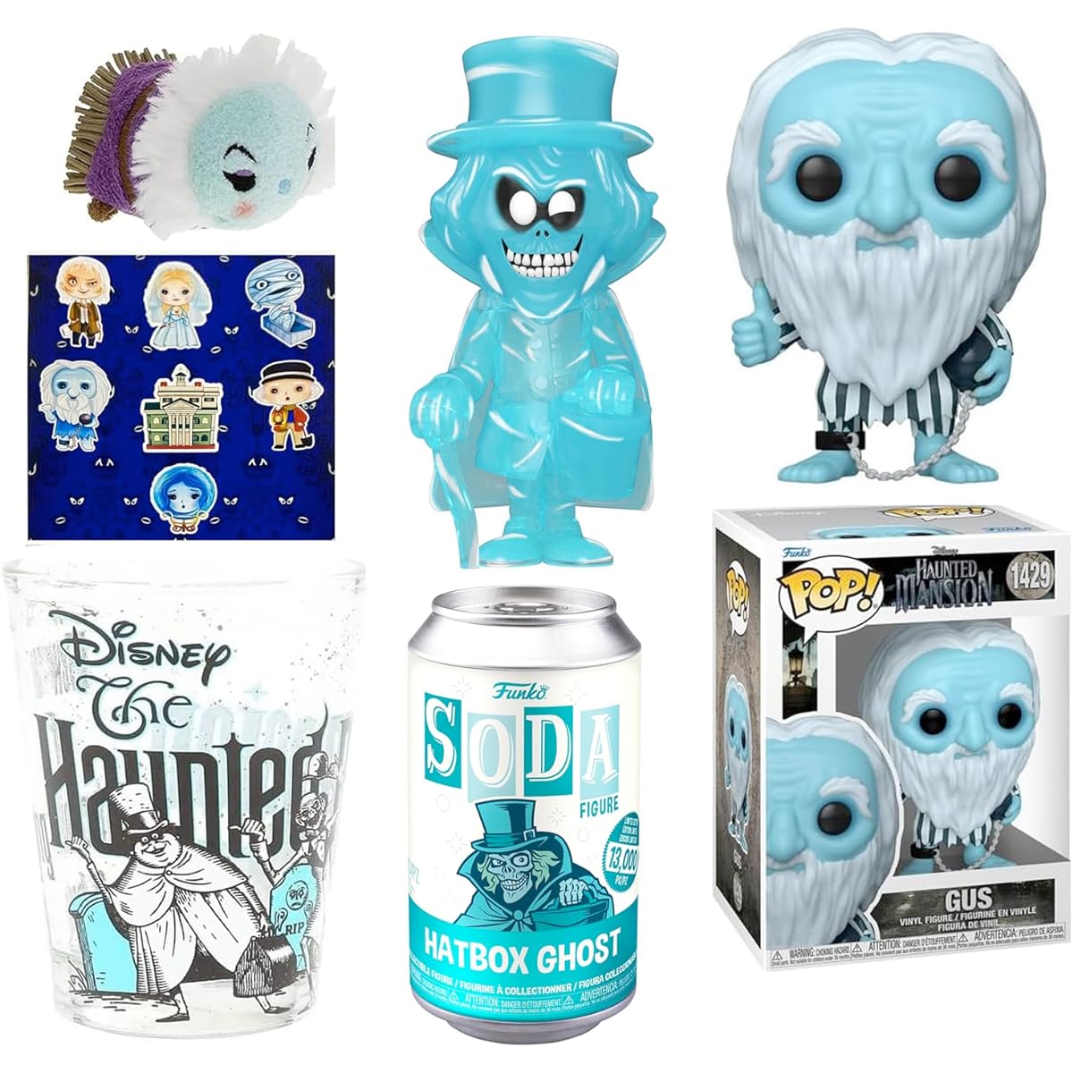 Hitch a Ghost Disney Haunted Mansion Attraction Ghost Hitchhiker Character Gas Pop! Figure Hatbox Soda Dolly Lee Madame Leota Mini Spooky Times 4 Items