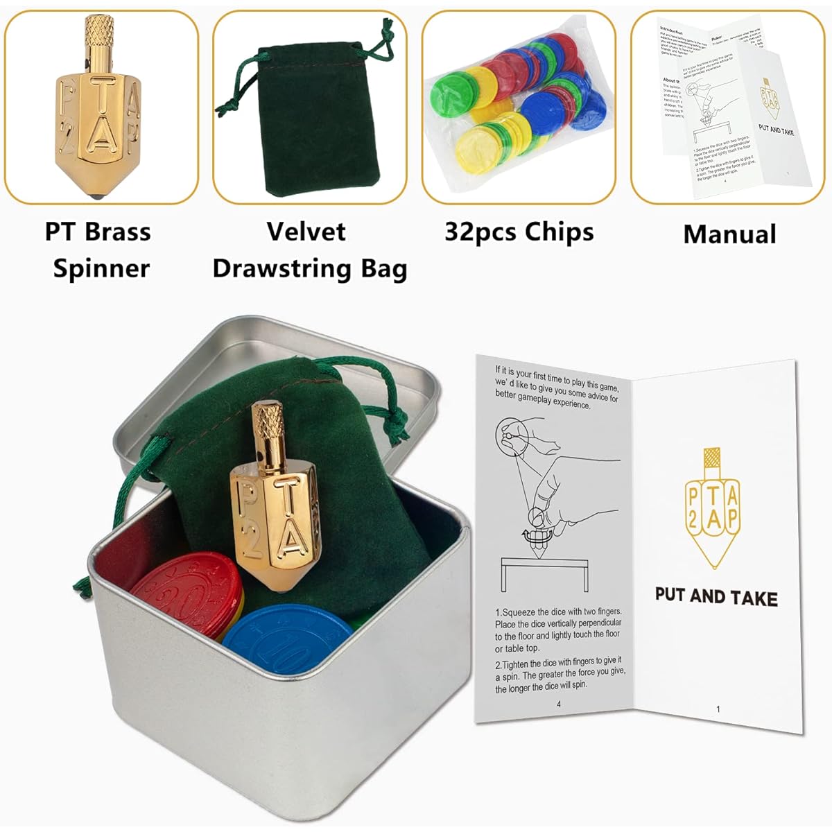 Put and Take Spinner Dice Game Game of Chance Gambling Top Dice Type Game Brass Ante Up (Dice Brass)