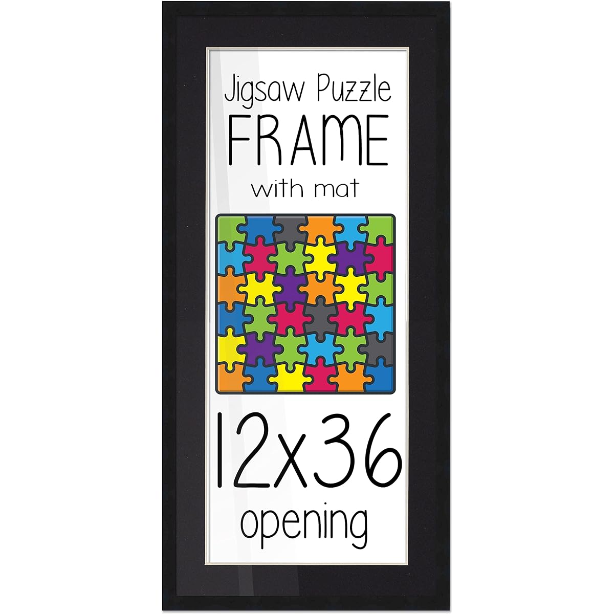 CountryArtHouse 12x36 Puzzle Frame Black Wood - Includes Black Photo Mat, Shatterproof Acrylic Front, Foam Backing Board, and Wall Hardware