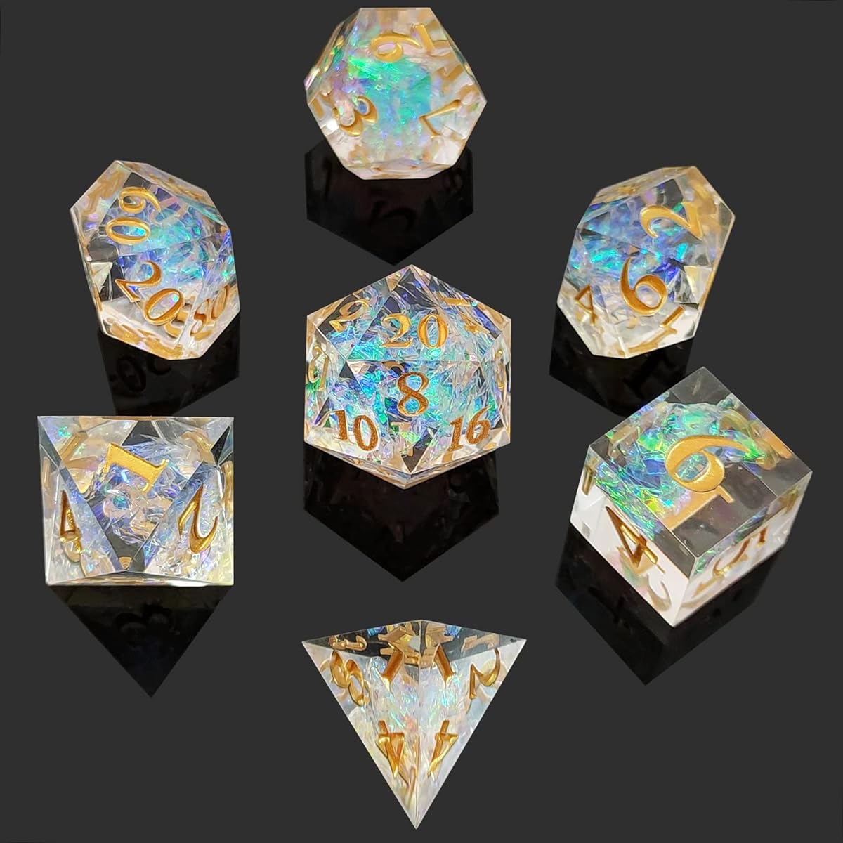 Colorless resin dice set of 7