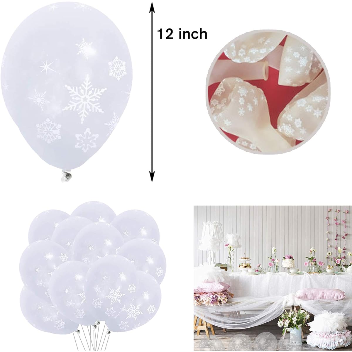 50pcs Winter Snowflake Latex Balloons - Christmas Winter Wonderland / Xmas / Holiday Birthday Baby Shower Wedding First Birthday Party Supplies Decorations Snowflake Home Outdoor Decor