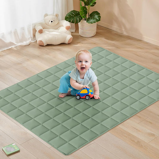 Amcomfort Baby Play Gym Mat, Flexible Leather Padded Quilted Crawling Mat Portable Waterproof Toddler Floor Mat Belly Play Mat (Grey, 39.5"x47.2")
