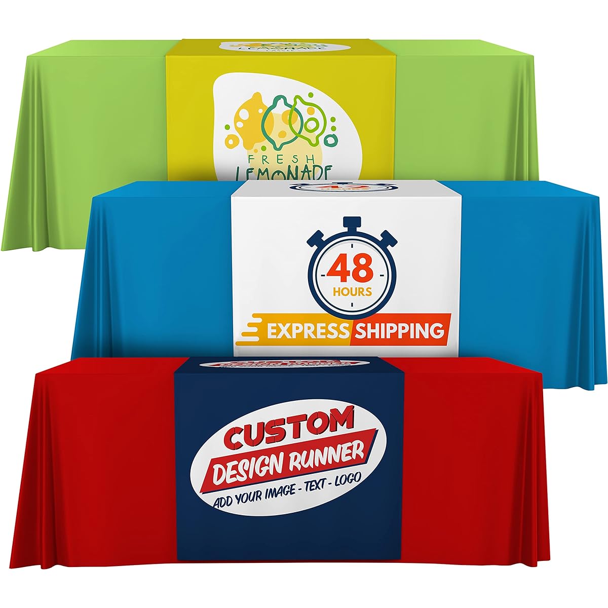 Custom 13oz Vinyl Table Runner Cover with Business Logo and Text Customizable for Business Vendor Trade Show Shop (24x72)