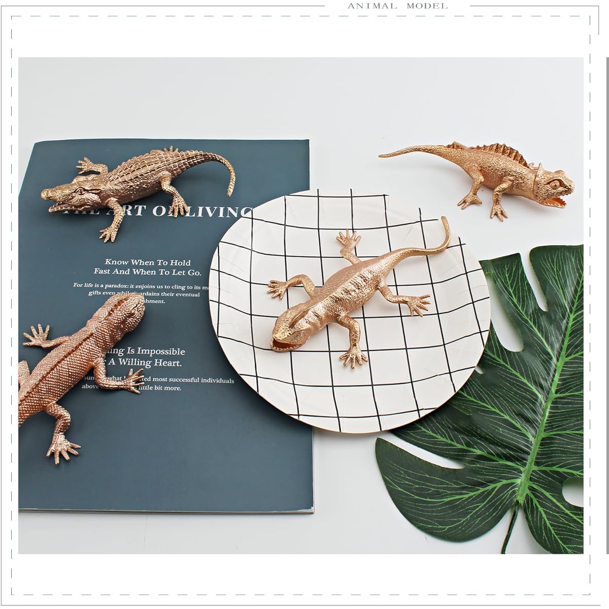 GUFOPONAS Mini Golden Crocodile Lizard Toys Set, 4pcs Realistic Gold Alligator Cupcake Decorations, Chameleon Cake Decorations for Boys, 4 Inch Kids Toddler Birthday Gifts