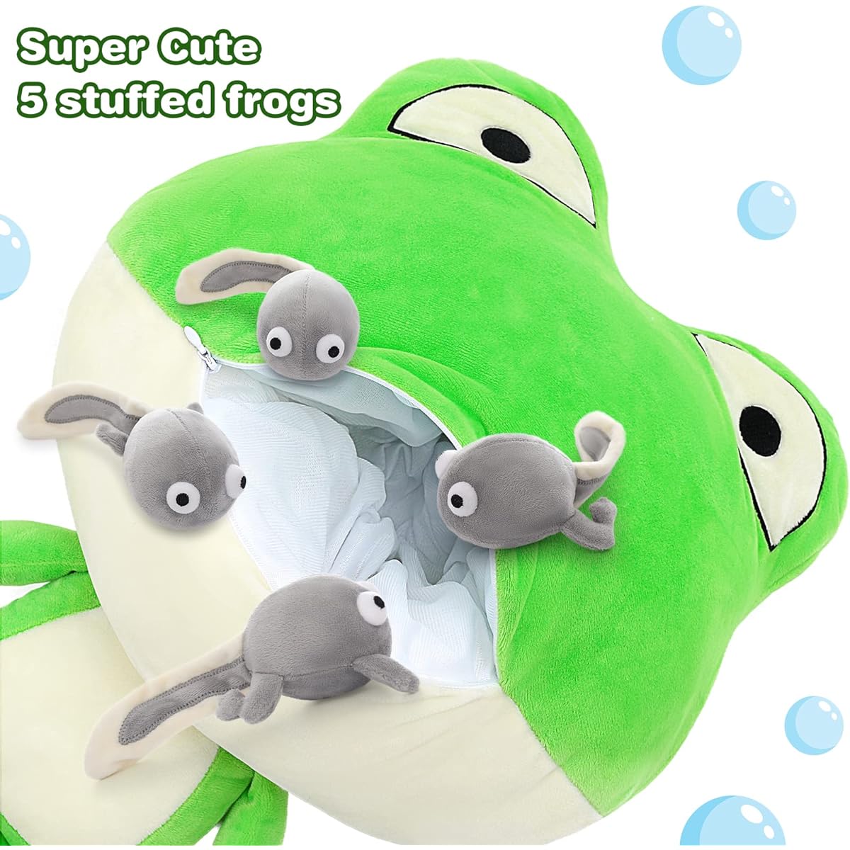 MaoGoLan Large Frog Plush Toy Set, 18" Mommy Frog Stuffed Animal with 4 Baby Tadpoles Inside, Gift for Kids, Birthday, Christmas, Baby Shower Decorations