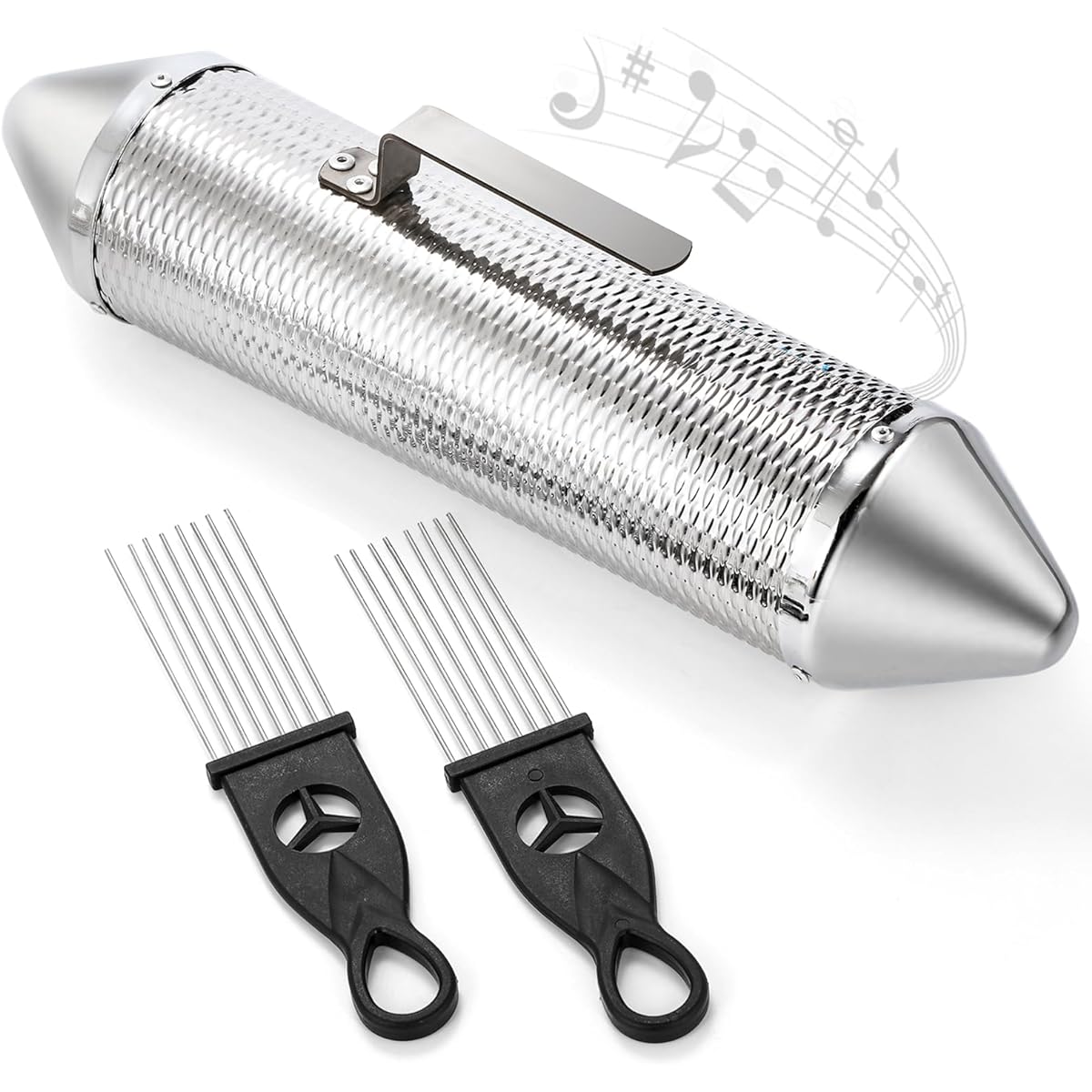 SOUJOY Guiro Musical Instrument Stainless Steel Guiro Shaker with 2 Scrapers 15" x 3" Latin Percussion Instrument Professional Band Accompaniment Sand Hammer for Musical Instrument Training