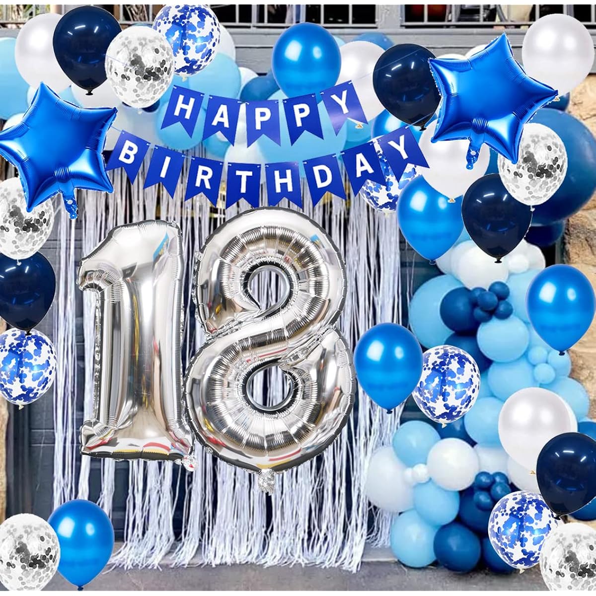 18th Birthday Decorations Boys Girls Navy Blue Happy Birthday Balloons Number 18 Birthday Balloons Stars Foil Balloons Confetti Latex Balloons for Men Women Boys Girls 18th Birthday Party