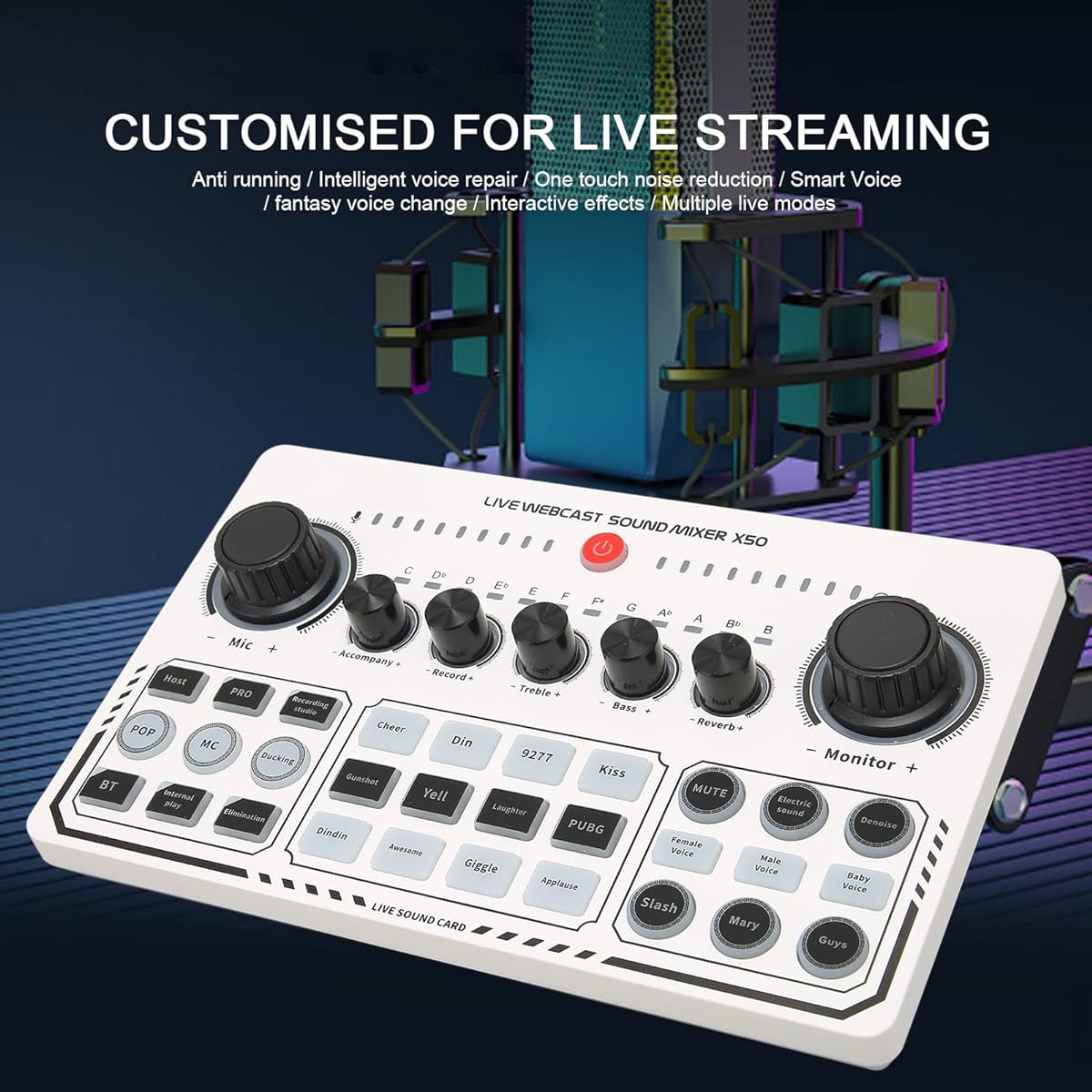 Professional Audio Mixer Podcast Equipment Bundle USB External Sound Card with 12 Warm-up Sound Effects Live Sound Card Audio Interface for Live Streaming Podcast Recording
