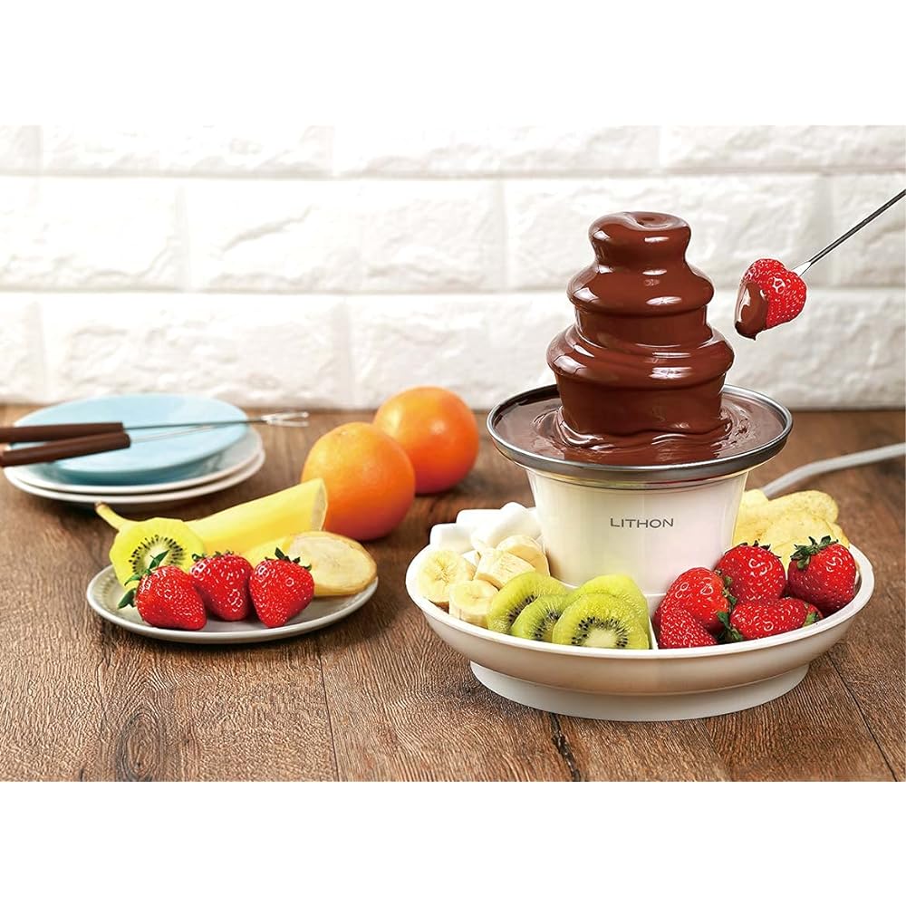 LITHON Multi-fountain KDFD-003W | Easy to use at home, buffet feel, washable parts, tray included, heat retention rotation, heat retention mode, girls' night out, home party, home time, buffet