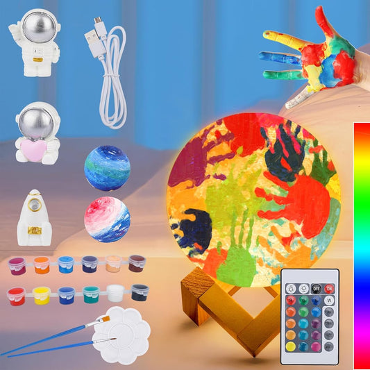 16 Colors Rechargeable Paint Your Own Moon Lamp Kit DIY Night Light Kids Arts & Crafts Kit for Children Women Teens Girls Boys Birthday Ages 3 4 5 6 7 8 9 10 11 12+
