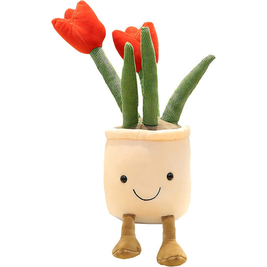WUZHOU Tulip Plush Toy 13.7" Flower Pot Stuffed Animal Pillow Decorative Soft Fluffy Toy Succulent Friend Throw Pillow Multicolor (Red Tulip)