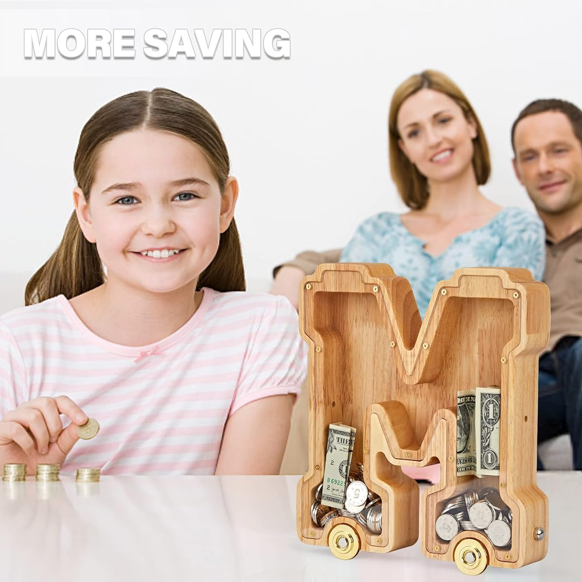 NBTORCH Piggy Bank - Interconnectable Wooden Letter Train Piggy Bank Alphabet N Piggy Bank with Wheels for Adults Kids Boys Girls (Best Gifts for Nxxx)