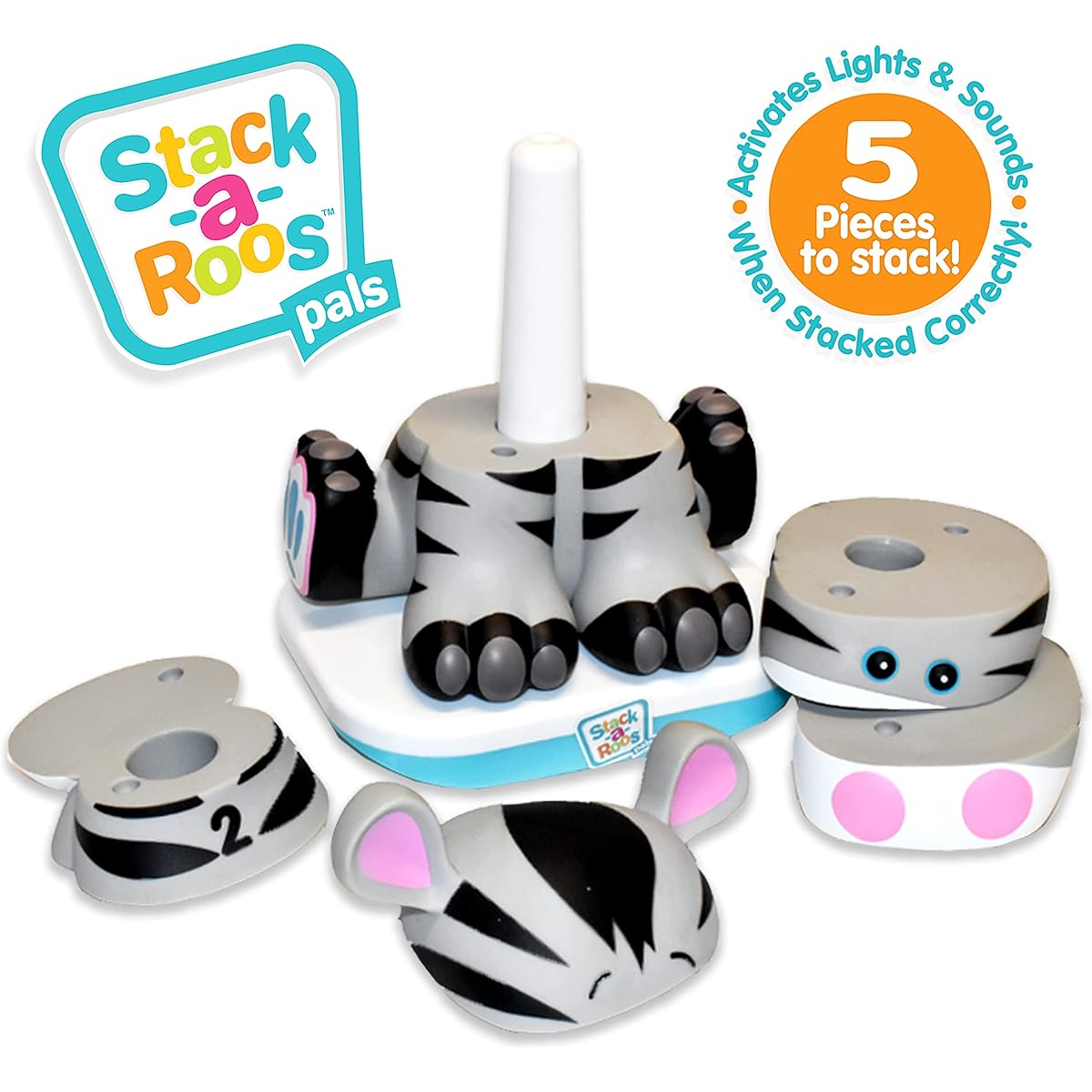 Stack-a-Roos-Baby Zebra Nesting STEM Toy for Toddlers - Durable 5-Piece Stackable Animal Tower with Lights & Sounds - Stimulates Fine Motor Skills and Sensory Development - For Boys and Girls Ages 12 Months+