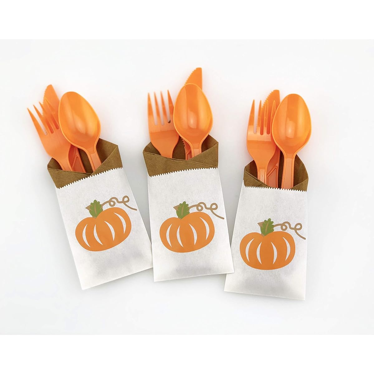 Orange Pumpkin Party Cutlery – Set of 24 Fall Birthday or Baby Shower Supplies