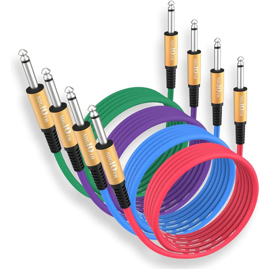 AUGIOTH Guitar Cable 15ft 4 Color Pack Stage Electric Instrument Bass Cable AMP Cord 1/4 Straight to Straight