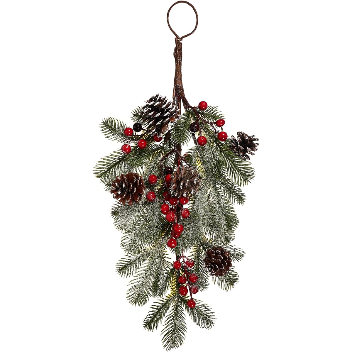 PRETYZOOM Artificial Christmas Teardrop Swag 21.7" Christmas Pinecone Red Berry Swag Decoration Teardrop Swag Pendant for Wall Door Window 1pc