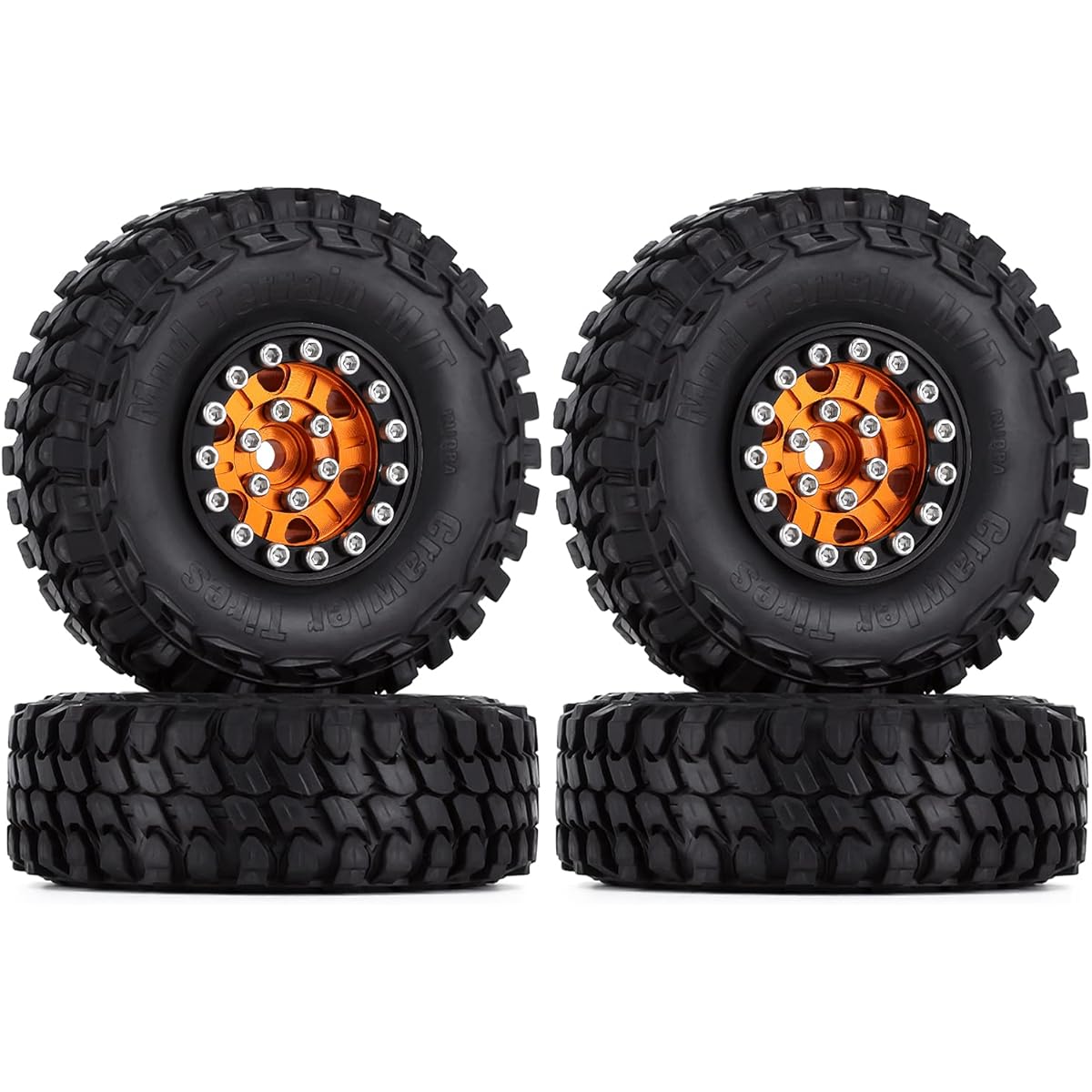 INJORA RC 1.0 Tire Aluminum Beadlock Wheels & Soft Rubber Tire Set for 1/24 RC Crawler Car Axial SCX24 Upgrade Parts (Gold)