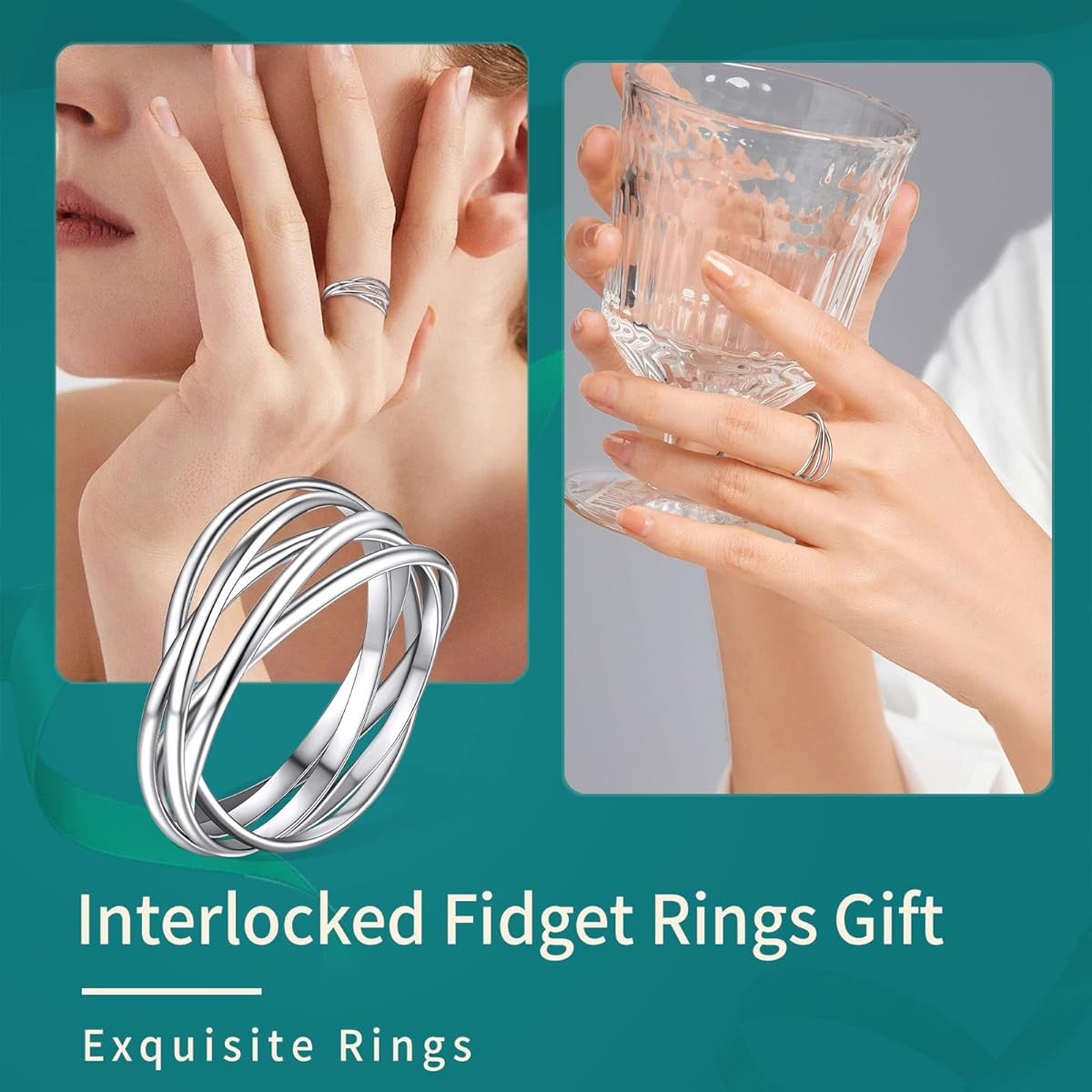 Supcare 3/5 Interlocking Rolling Rings for Women Triple Band Ring Valentine Gift Size 4-12 (Jewelry Gift Box Included)