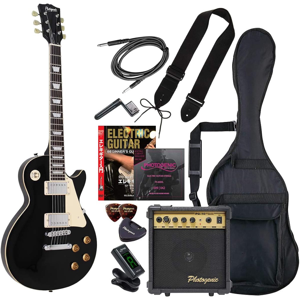 PhotoGenic Electric Guitar Beginner Entry Set LP Type LP-260/BK Black [Soft case/shield/amplifier/tuner/strap/pick/pick case/strings/winder/instructional DVD/adjustment wrench included]
