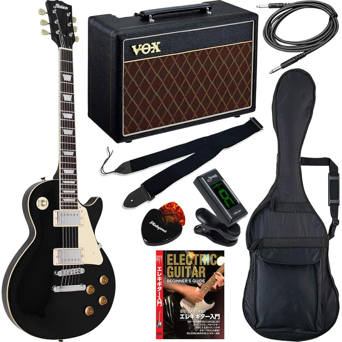 Maison Electric Guitar Les Paul Type Sakura Gakki Original LP-28/BK VOX Amplifier Included Beginner's Super Limited Set