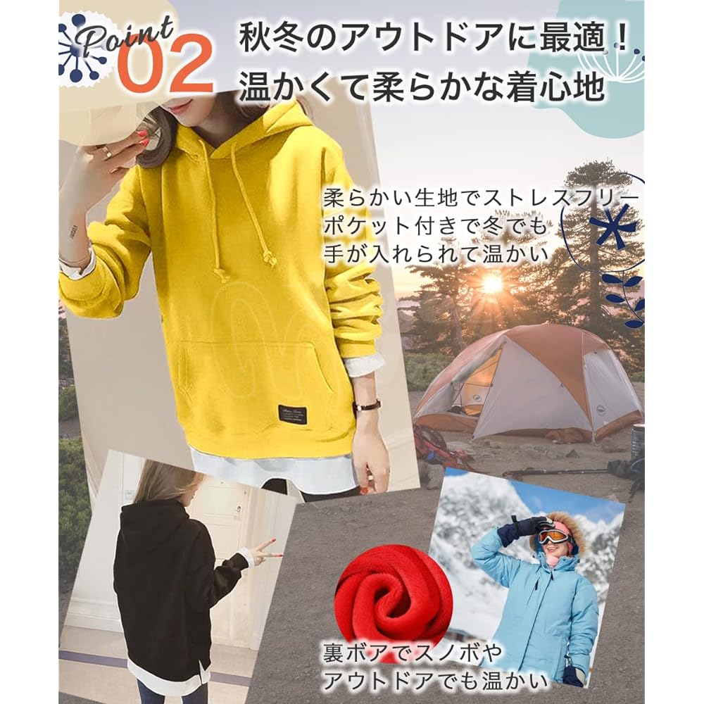 [three Joy] [Limited stock] Hooded hoodie, brushed lining, fake hoodie, sweatshirt, pullover, with front pocket, women's S-XL