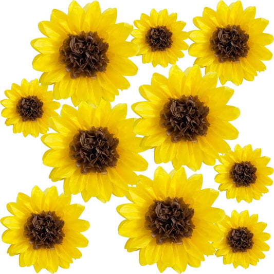 ANSOMO Sunflower Tissue Paper Pom Pom Decorations Yellow Flowers Party Decorations 12" 8" Pack of 10
