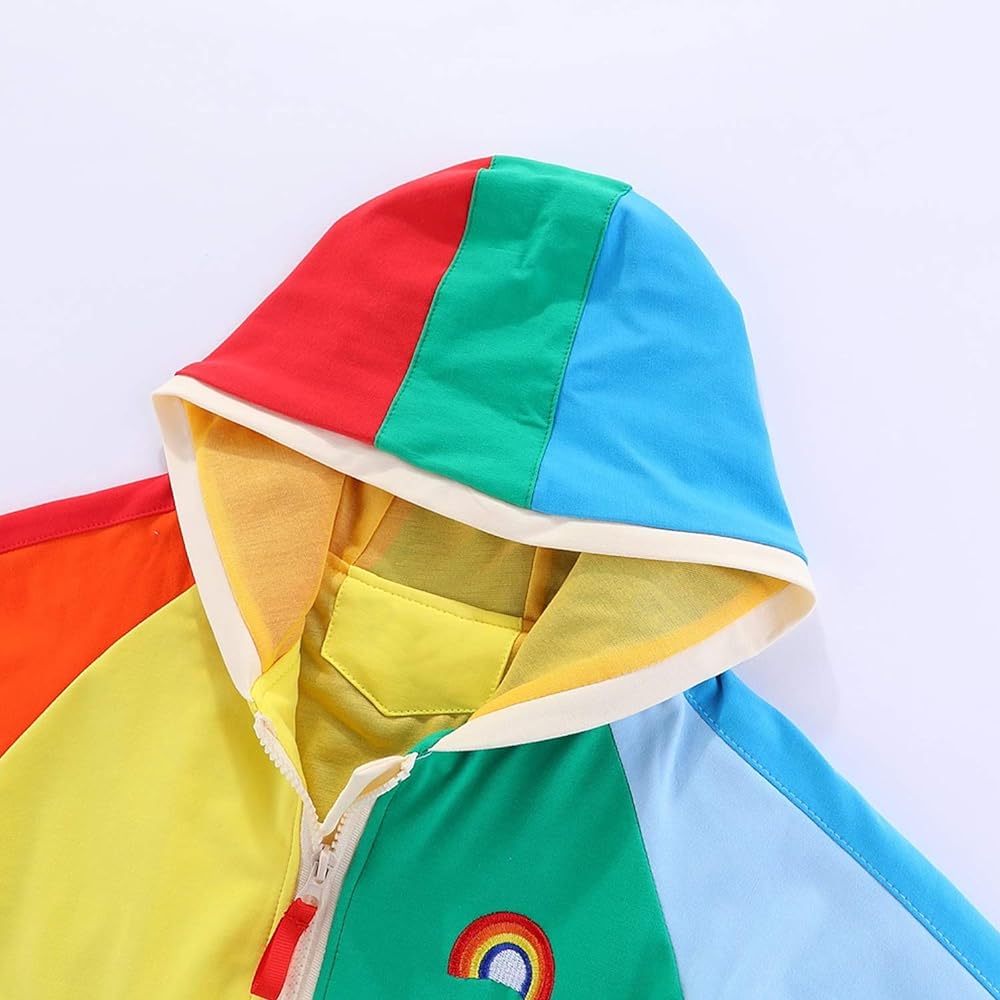[LittleSpring] Parka Kids Sweatshirt Full Zip Pile Lining Cute Rainbow Children's Clothes Boys Girls