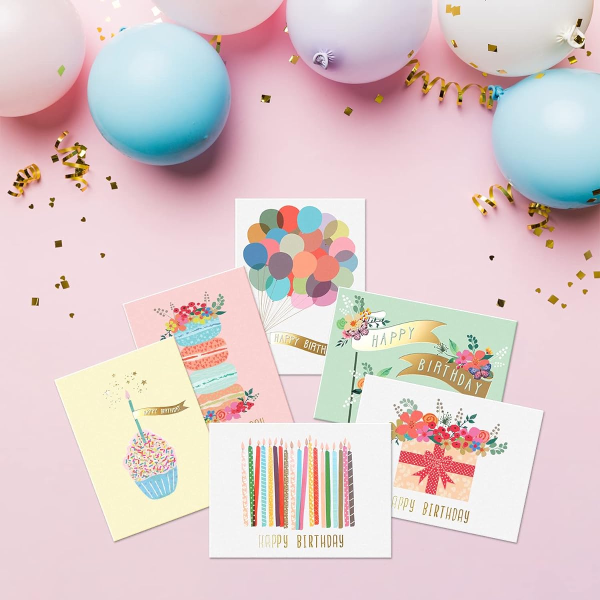 Sweetzer & Orange Gold Foil Bulk Birthday Card Assortment - 48 Bulk Happy Birthday Cards with Envelope Box Set - Assorted Blank Birthday Cards for Women, Men, and Kids Boxed Card Pack