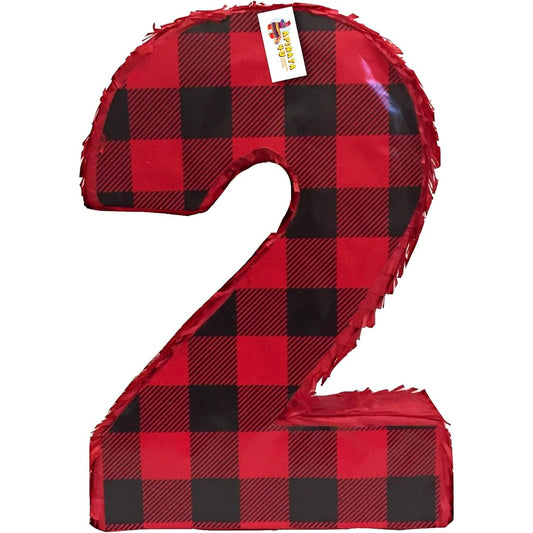 APINATA4U Red Plaid Number 2 Pinata Lumberjack for Birthday