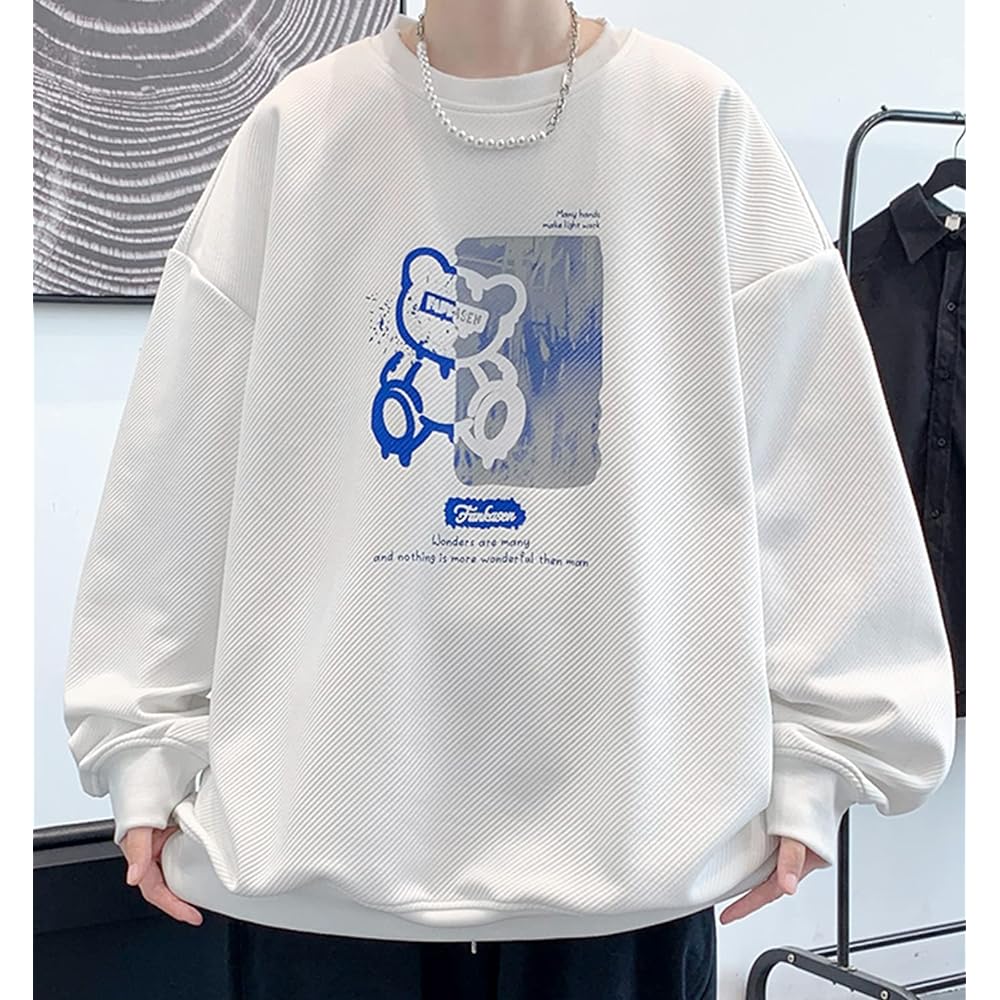 [Bligo] Autumn T-shirt, Men's Little Bear Print Sweatshirt, Long Sleeve, Pullover, Sweatshirt, Loose Hoodie, Large Size, Popular, Casual, Soft and Comfortable, Fashion, Spring, Winter Clothes