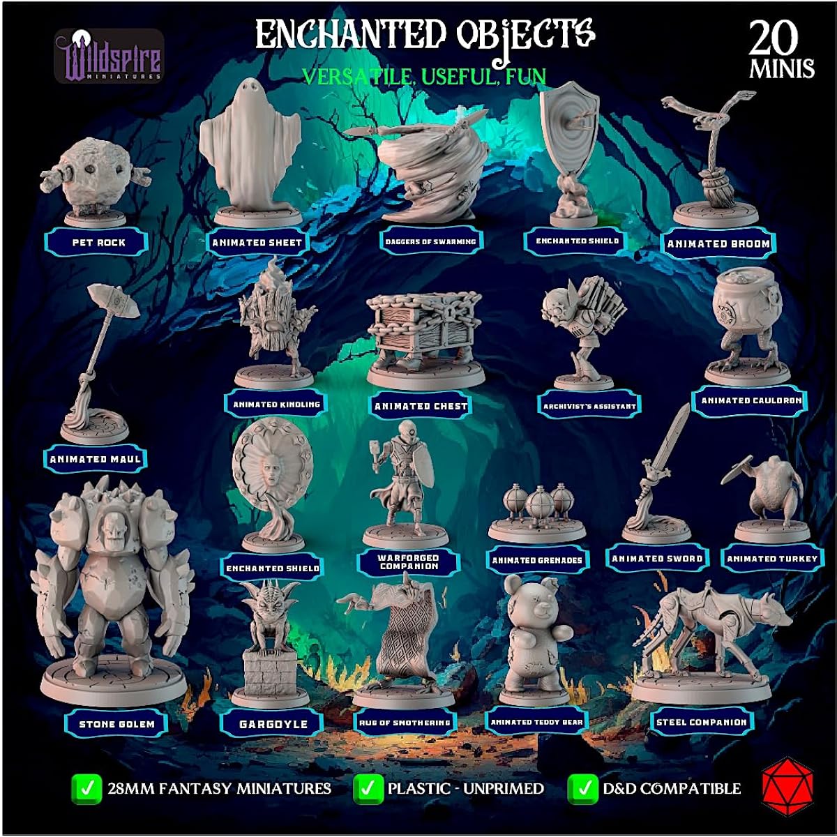Wildspire 20 Enchanted Objects - Magical Animated Objects for DND Miniatures 28-32mm Dungeons & Dragons Miniatures Bulk D&D Miniatures DND Mini DND Figures Fantasy Spell Effects D&D Figures