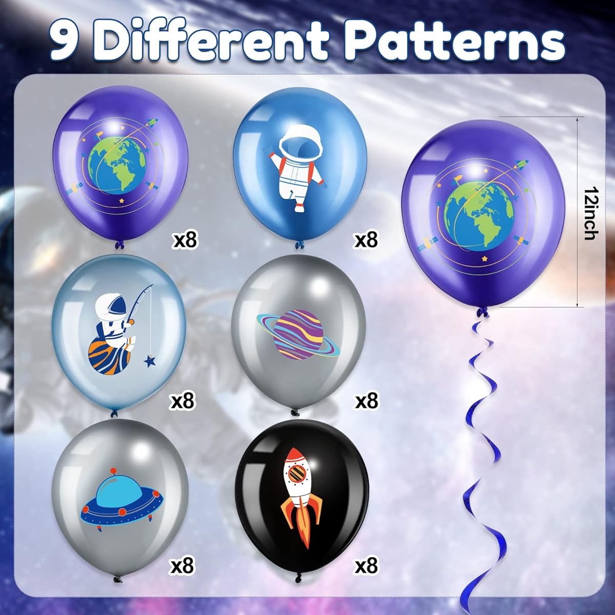 Space UFO Party Balloons, 48pcs 12inch Latex Galaxy Theme Party Balloons Metallic Rocket Astronaut Planet Balloons for Girls Boys Kids Outer Space Birthday Party Baby Shower Decoration Supplies