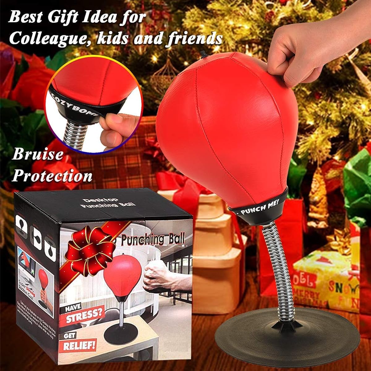 Free Standing Desktop Punching Bag by CozyBomB - Stress Buster Relief with Stand - Boxing Punch Ball with Suction Cup to Reflex Strain and Tension Toys for Boys Father Kids Office Co-Worker