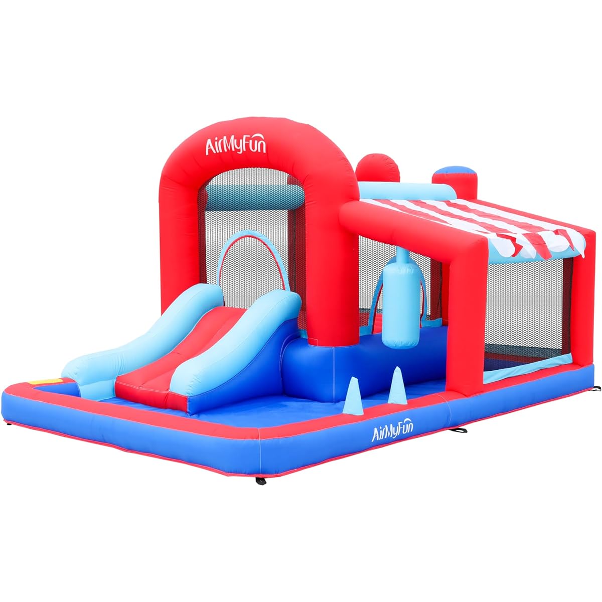 AirMyFun Inflatable Bounce House with Slide, Jumping Castle with Blower, Kids Outdoor Playhouse with Jumping Ball Pit, Basketball Hoop and Target Ball
