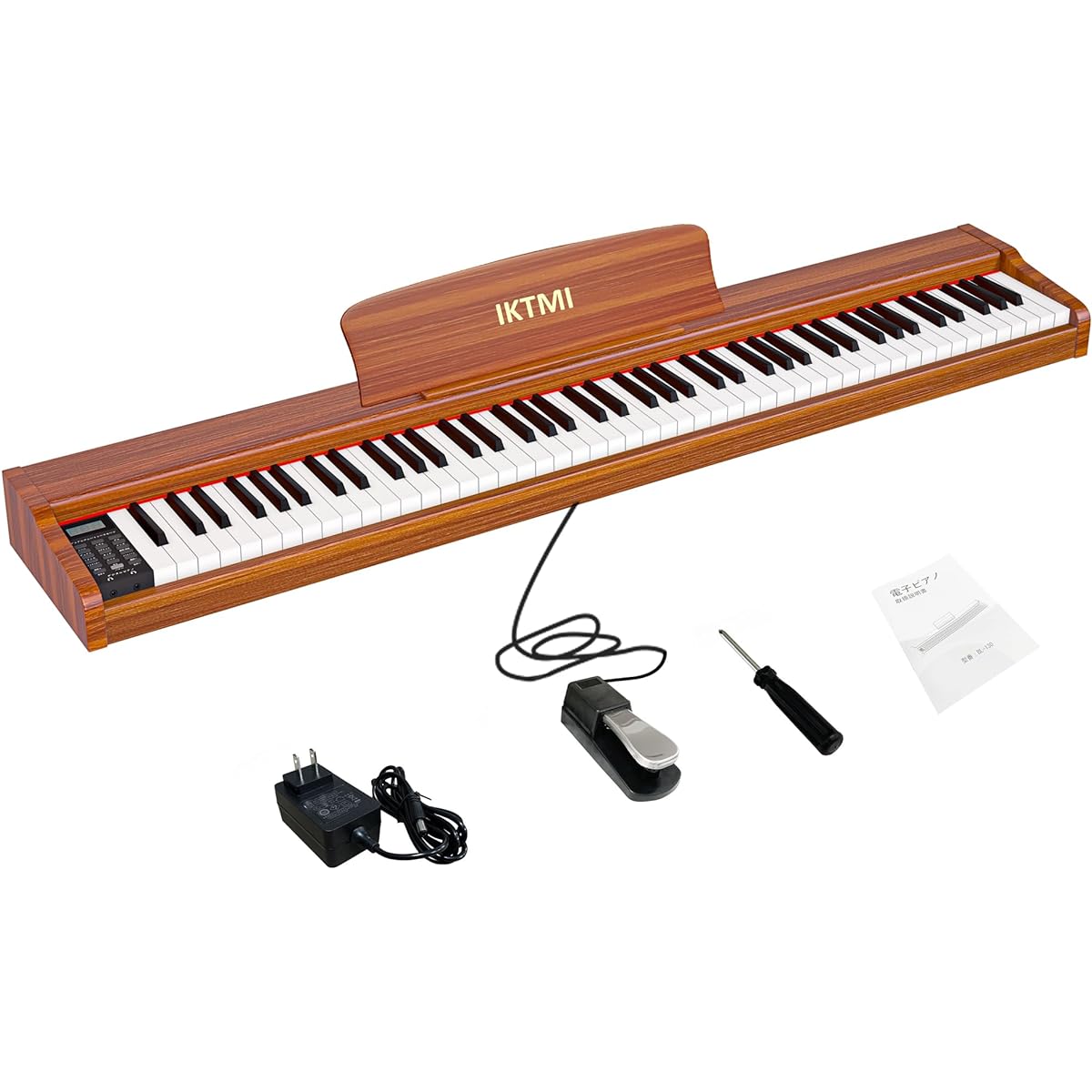 IKTMI Electronic Piano 88 Keys with Pedal Wooden Electronic Piano 88 Keys Portable Piano for Adults Beginners MIDI Compatible Portable (Orange)