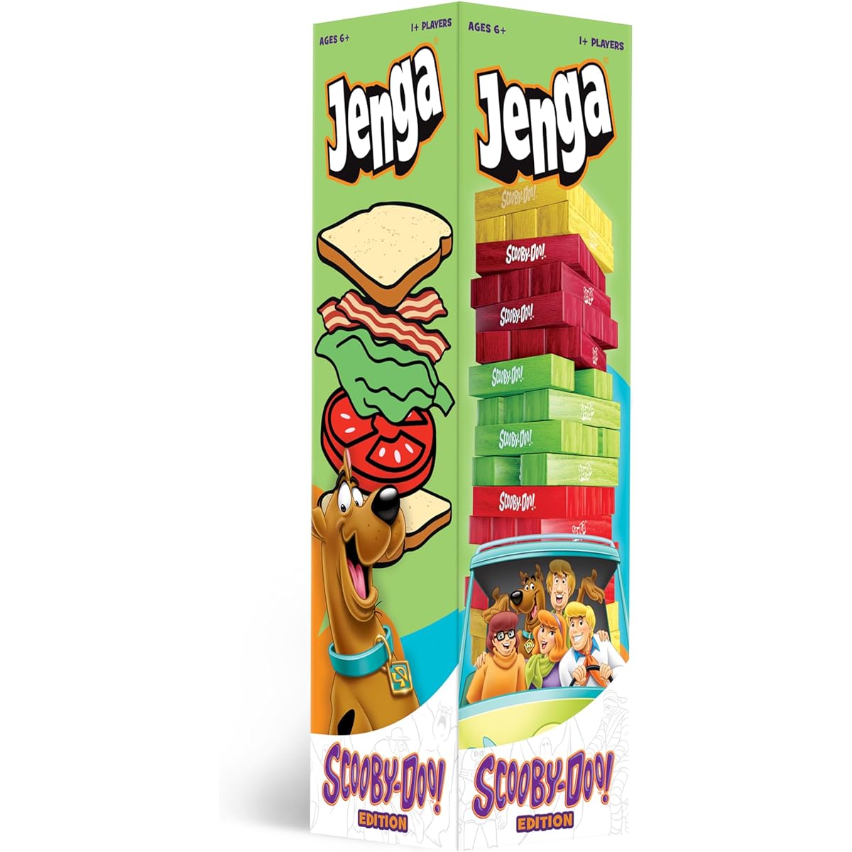 Jenga Scooby-Doo Edition | Build a sandwich tower for Shaggy & Scooby | Based on the classic cartoon franchise Scooby-Doo | Collectible Jenga game | Unique gameplay with custom dice