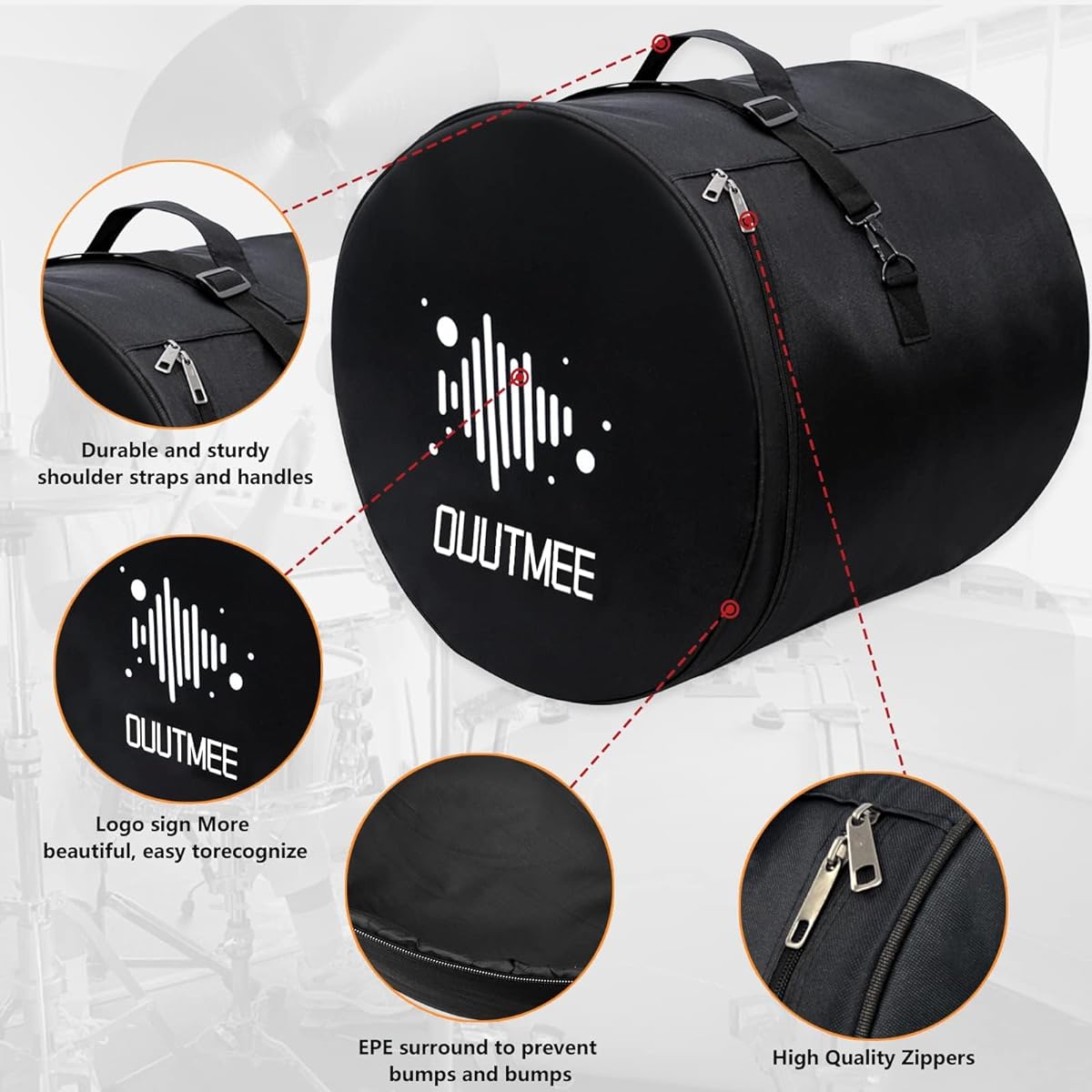 OUUTMEE 5 Piece Drum Bag Set for Snare Drum 12" Tom 13" 16" Floor Bass Tom 18" 22"/24" Bass Drum