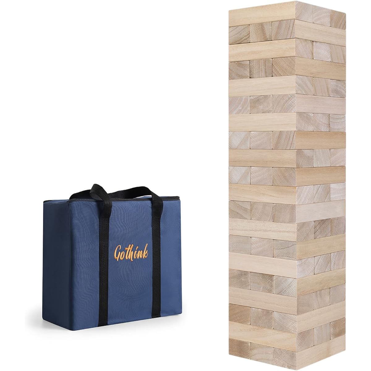 GOTHINK Get Ready for Fun Jumbo Wooden Tumbling Tower Game Over 3.2 Feet Tall with Carrying Case Perfect for Outdoor Parties and Family Game Nights