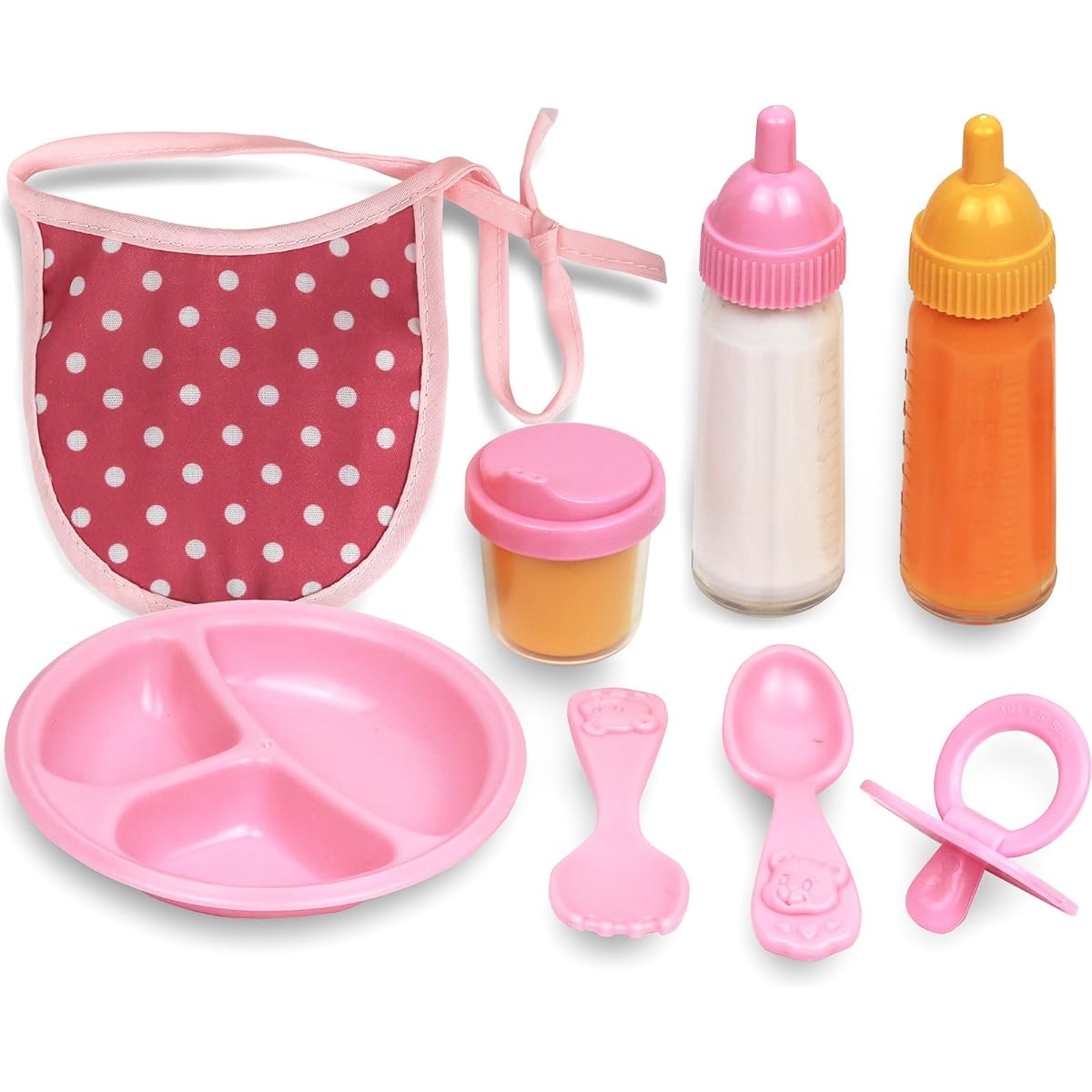 Click N' Play 8 Piece Baby Doll Feeding Set with Accessories | Baby Doll Accessories Set, Doll Set/Studs, Toy Bottle, Disappearing Milk, Food Set, Bottle Toy, Pretend Play Supplies | Toddler Girls