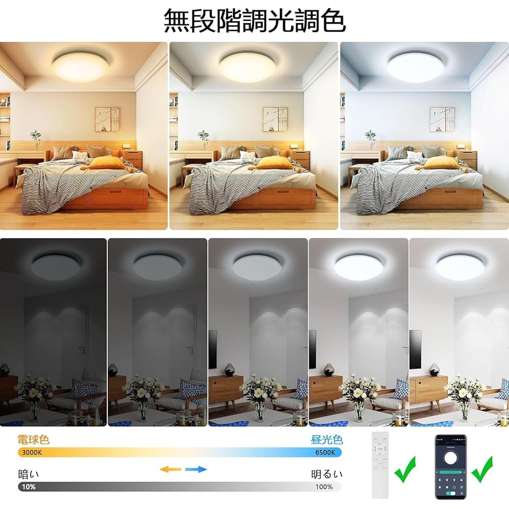 Coizabera LED Ceiling Light 12 Tatami 3000-6500K 5200lm 50W Electric Fluorescent Light Easy Installation LED Ceiling Light Remote Control & Smartphone Operation 10 Tatami Suitable for Living Room/Bedroom/Office