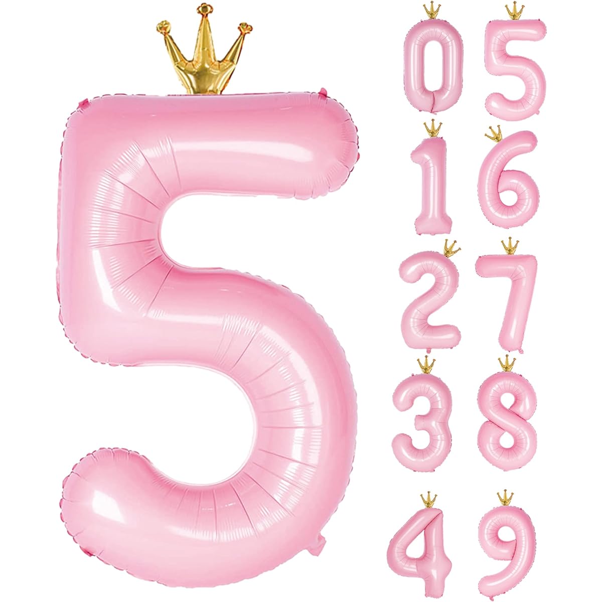 Gifloon Number 5 Balloons with Crown,Large Number Balloons 40 Inch 5th Birthday Party Decorations Supplies,5th Birthday Sign Decorations,Pink