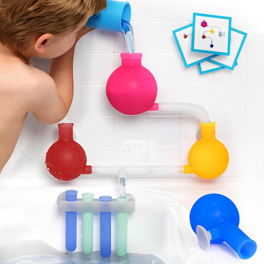 Aqualab Bath Toy for Kids Ages 4-8 - Science Themed Wall Suction Silicone Bath Toy with Beakers, Flasks and Test Tubes