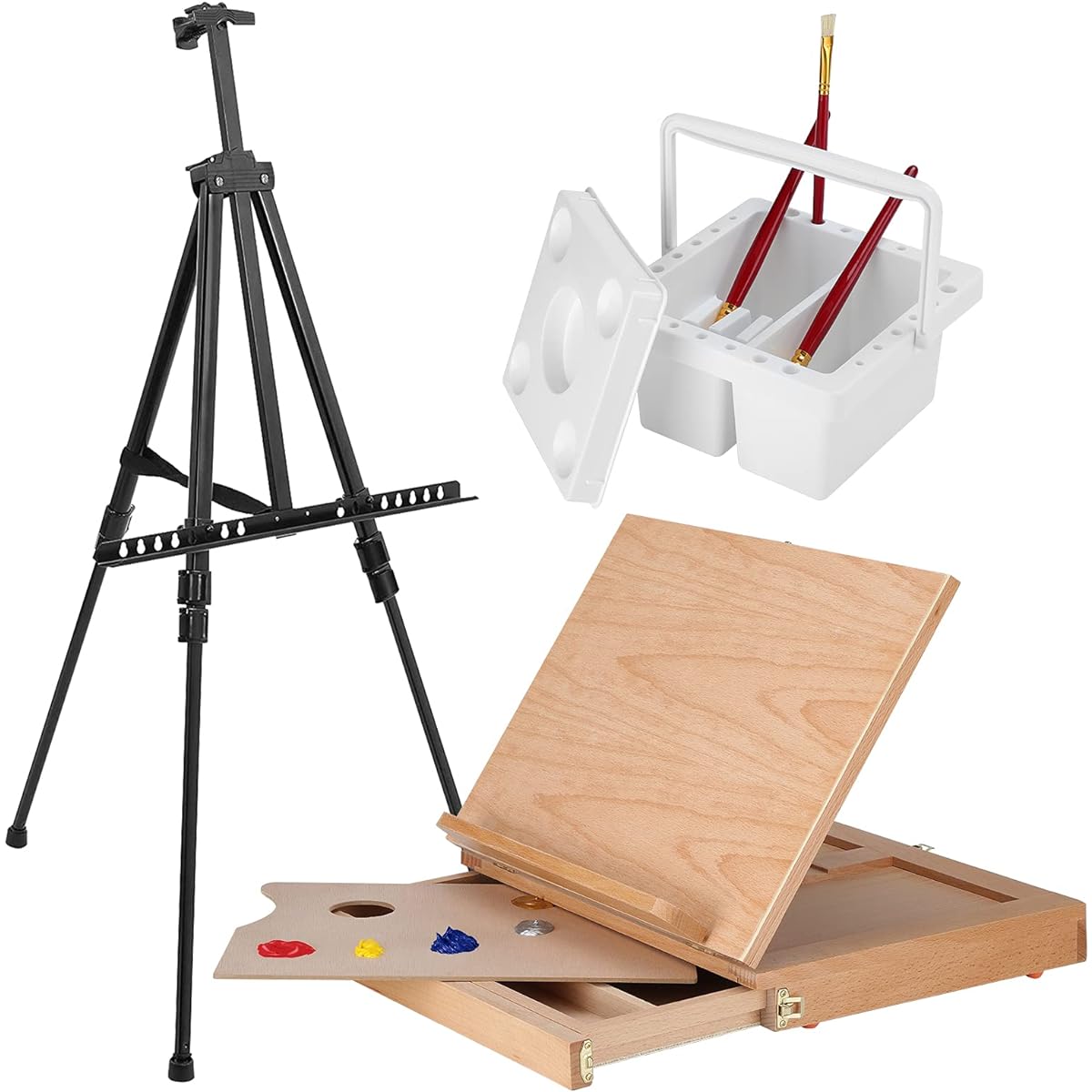 SENMINK Artist Painting Set - Aluminum and Solid Beechwood Easel, 96 Paints, Stretched Canvas and Accessories - Art Painting Supplies for Artists, Beginners & Adults