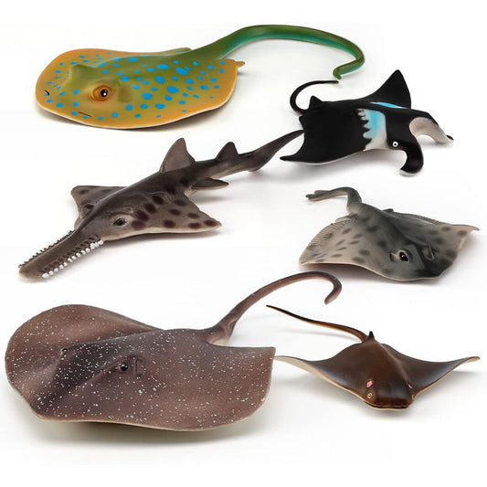 Ocean Marine Animal Model Figures 6 Pieces Manta Ray Teniura Rima Figures Party Supplies Cake Topper Set Toys for Boys Girls Kids Toddlers