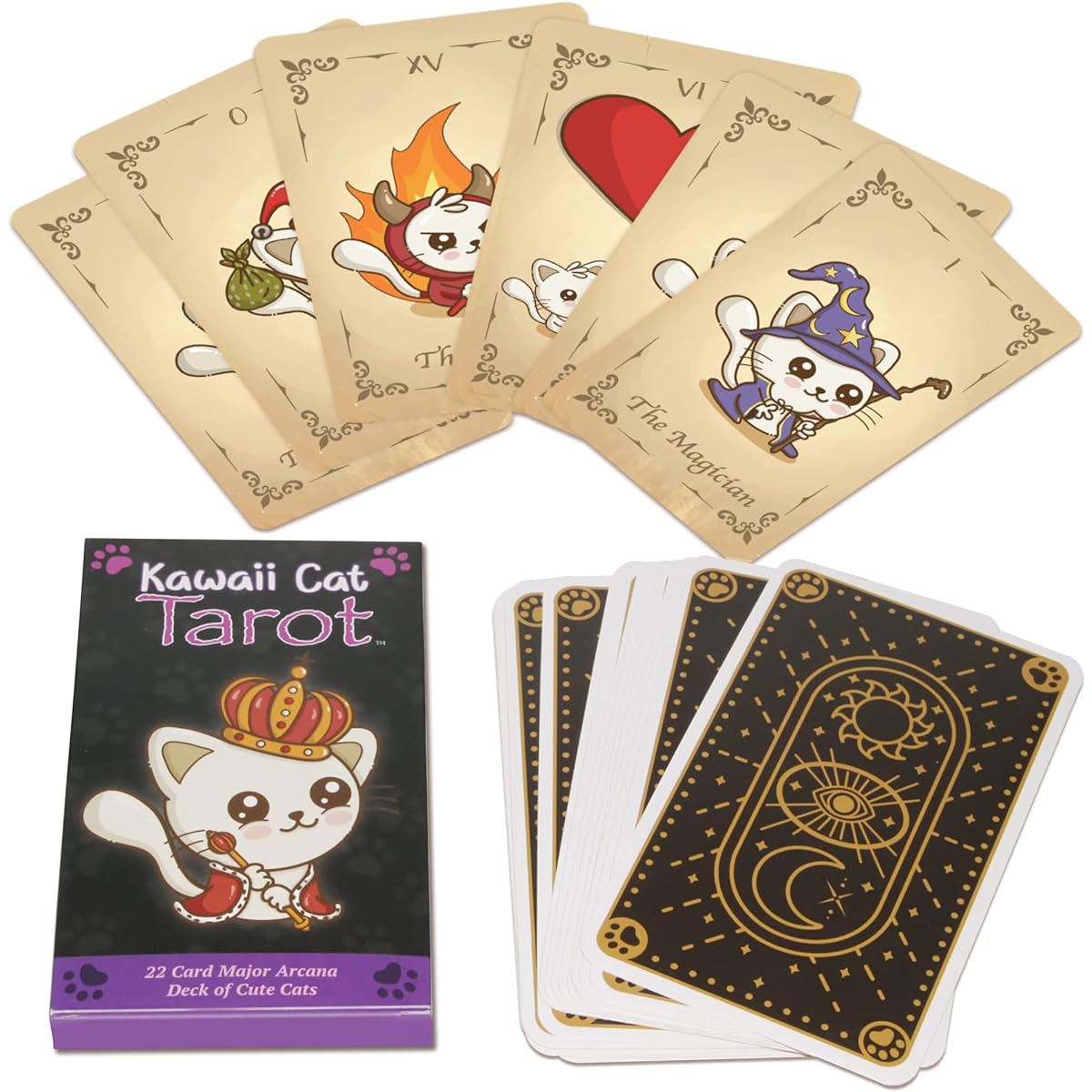 Cute Tarot with Cat Tarot Cards - 22 Major Arcana Card Deck - Cute Cat Tarot - Gifts for Cat Lovers for Beginners and Experts with Online Guide