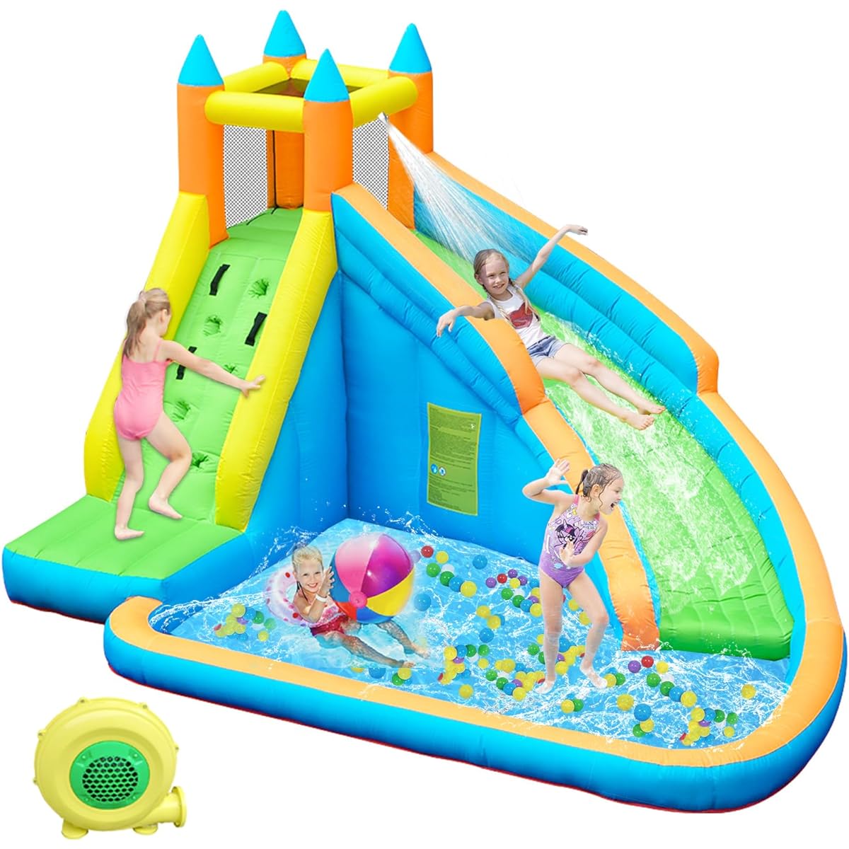 Doctor Dolphin Water Slide, Inflatable Water Slide for Kids, Water Bounce House with Slide, Outdoor Inflatable Water Park for Backyard, Water Castle with Pool, Wet & Dry