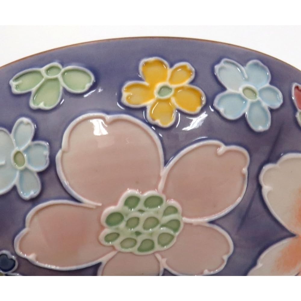 Kyoto ware, Kiyomizu ware, Shoho kiln, Chazuke, large, interdigital flower full (purple), B3-12 large purple