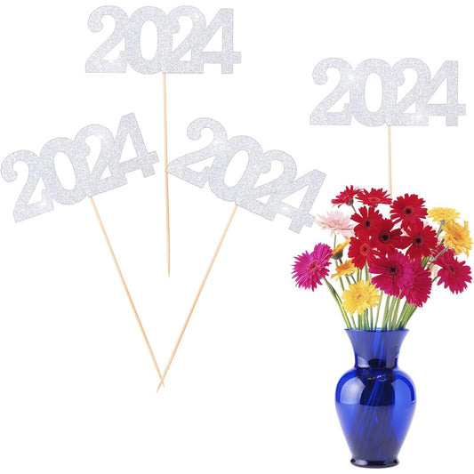 12 Pieces Glitter 2023 Centerpiece Sticks Silver Double Sided 2023 Graduation Party Sticks 2023 Floral Picks Table Centerpiece Toppers 2023 Graduation New Year Party Decorations Supplies 4.9x9.1inch