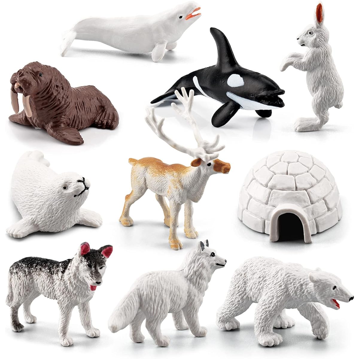 Arctic Animal Figures Polar Animal Figures Toy Set Plastic Tundra Deer Arcitc Fox Wolf Figures Polar Bear Toys Playset Kids Boys Girls Miniature Toys Cake Topper Diorama School Projects